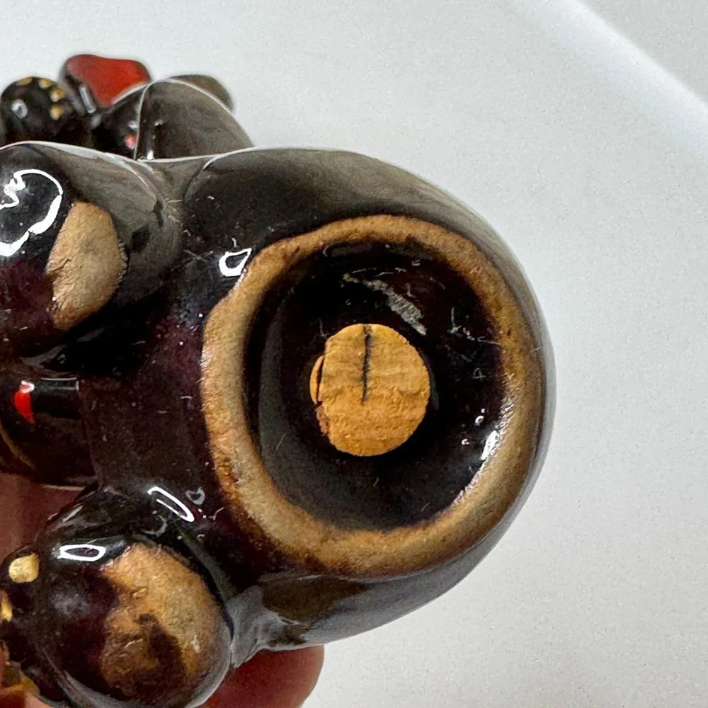 Vintage Black Elephant Salt and Pepper Shakers Japan Red Ears Cute‎ Collectible